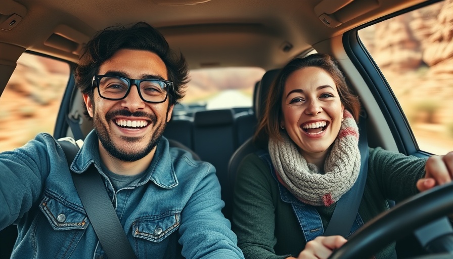 Joyful couple capturing travel memories, engagement stories from travel.