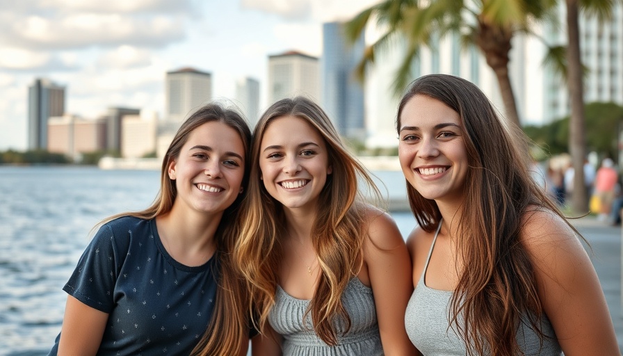 Teens smiling near waterfront in Orlando