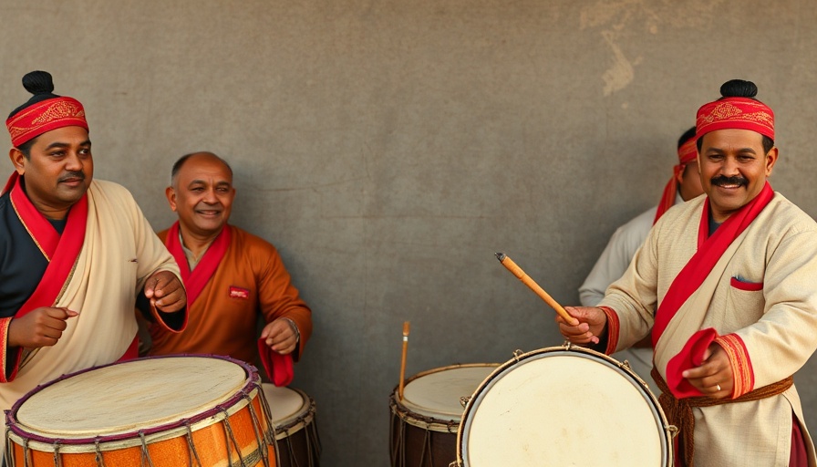 Cultural holiday celebration with men performing traditional music.
