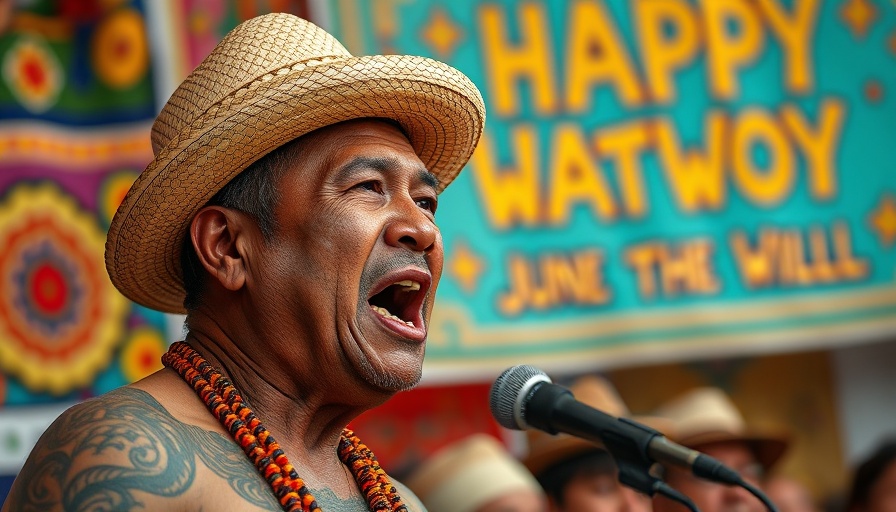 Cultural holiday speaker with hat and tattoos at event.