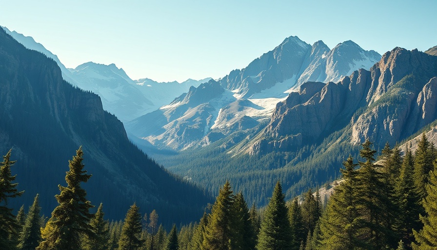 National park mountain view with trees, perfect for planning a road trip.