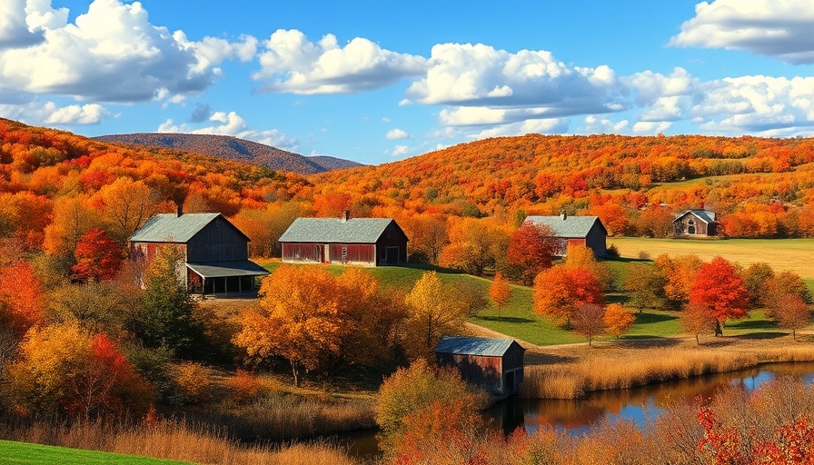 Scenic Vermont autumn landscape with colorful foliage.