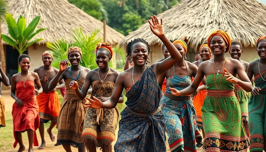 Vibrant cultural dance in a rural African village promoting sustainable travel.