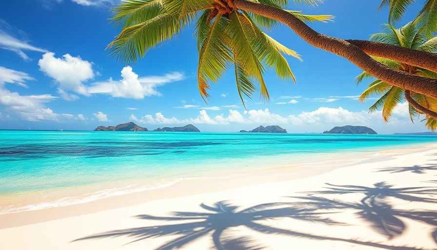 Tropical beach on the route from Phuket to Koh Phangan, showcasing white sands and clear blue waters.