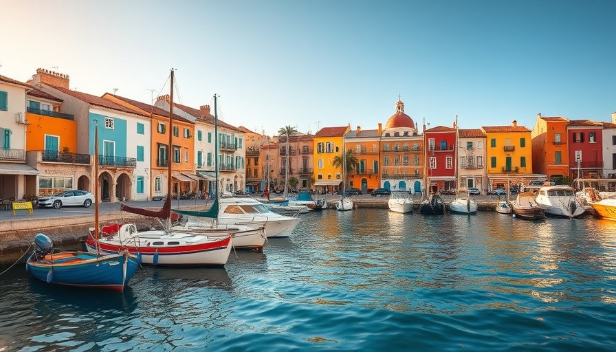 Charming coastal village in Menorca with vibrant waterfront and traditional boats.