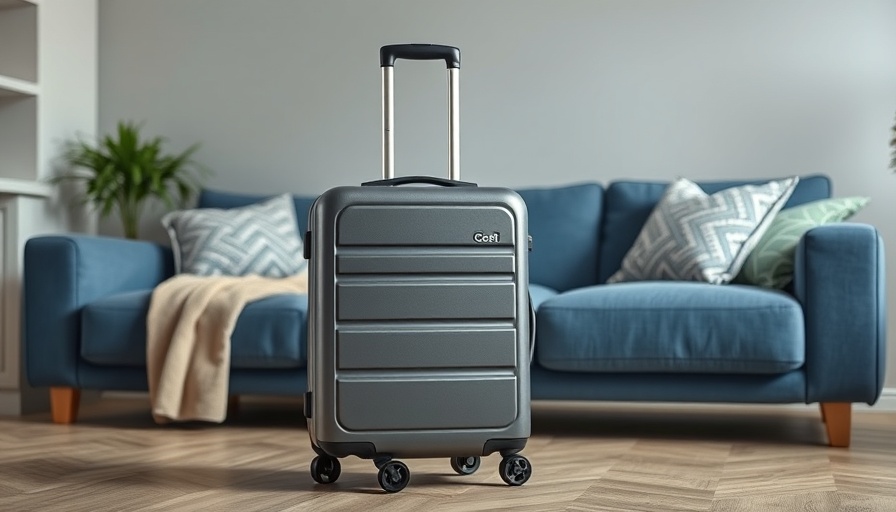 Level8 luggage standing in a stylish living room.