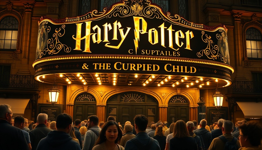 Seeing Harry Potter Cursed Child Broadway marquee illuminated at night.