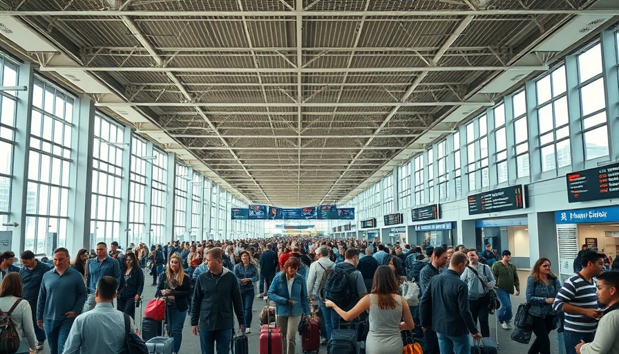 Crowded airport terminal depicting future air travel trends.
