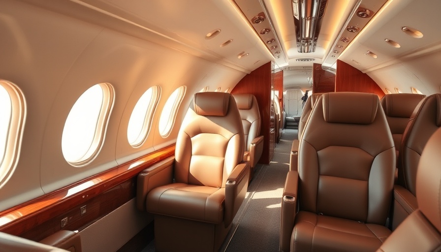 Luxurious private jet interior showcasing elegant seating and cabin style.