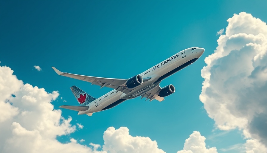 Air Canada flight from Edinburgh to Montréal soaring in blue sky.