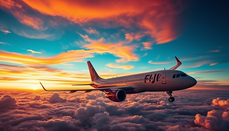 Fiji Airways jet soars through vibrant sunset sky as it joins oneworld.