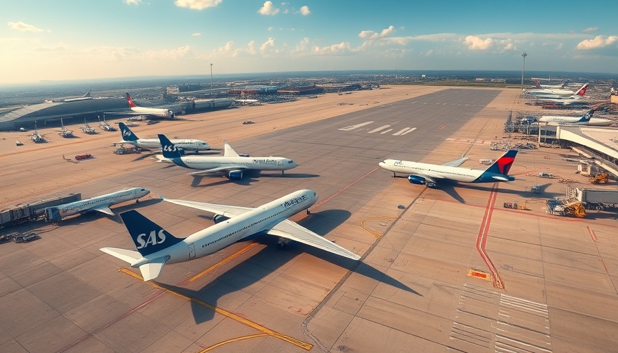 Scenic view of SAS Delta codeshare destinations at a busy airport.