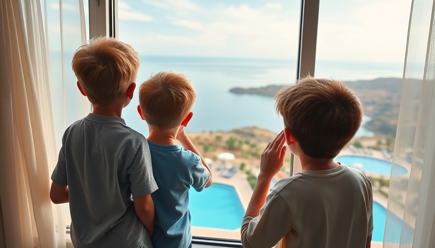 Boys enjoying the view from a budget-friendly hotel at Universal Orlando Resort.