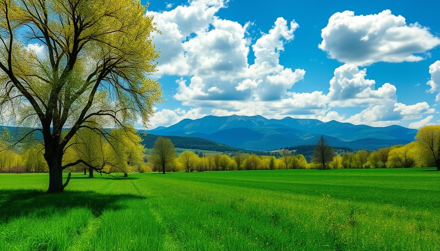 Spring landscape in Isère with lush greenery and mountains.