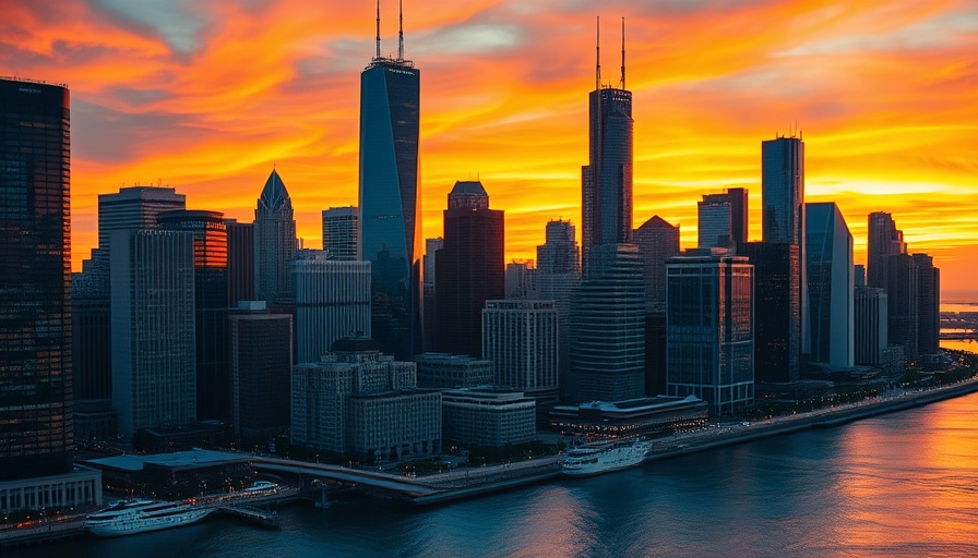 Breathtaking sunset view of Chicago skyline for Chicago travel news.