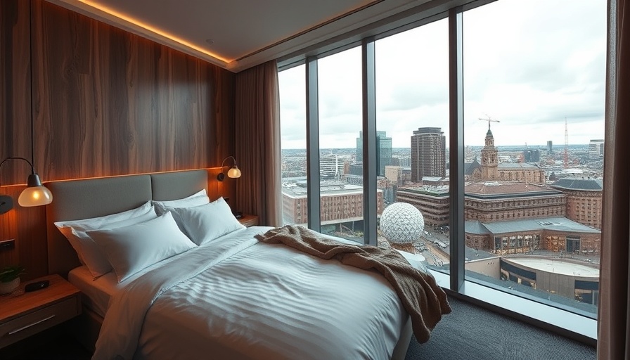 Modern hotel room at Treehouse Hotel Manchester with city view.
