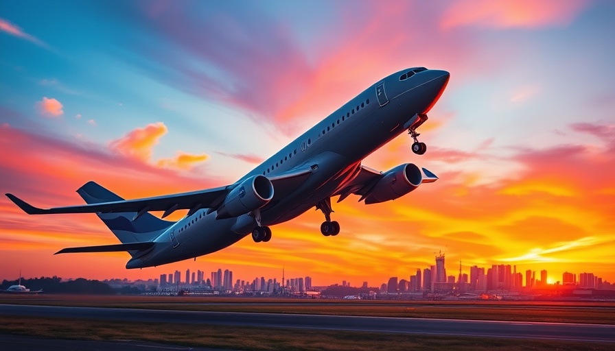Modern passenger jet taking off at sunset, airline travel news.
