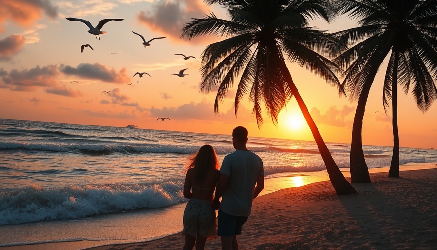 Tranquil beach scene with couple at sunset, embodying long-term success of UN Tourism.