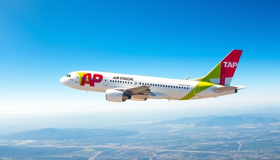 TAP Air Portugal aircraft flying in clear sky, post-Easter sale.