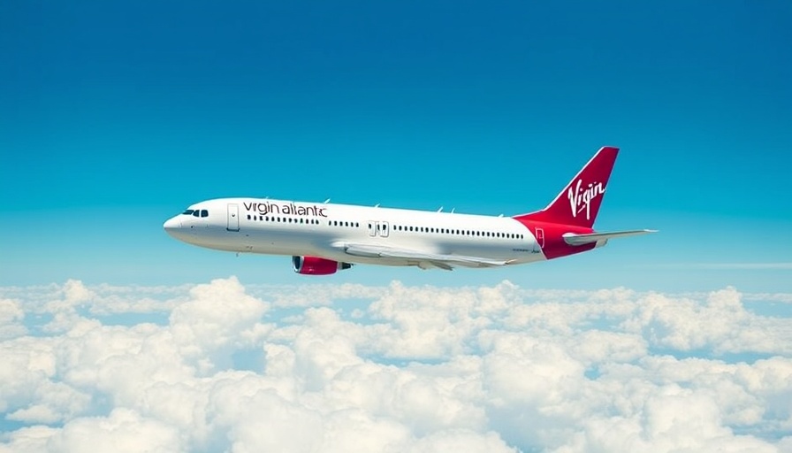 Virgin Atlantic airplane flying to Riyadh in clear blue sky