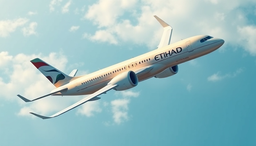 Etihad Airways plane cruising smoothly, highlighting turbulence program.