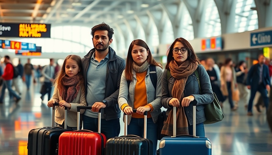 Family at the airport affected by Balkan Holidays closure, looking confused.