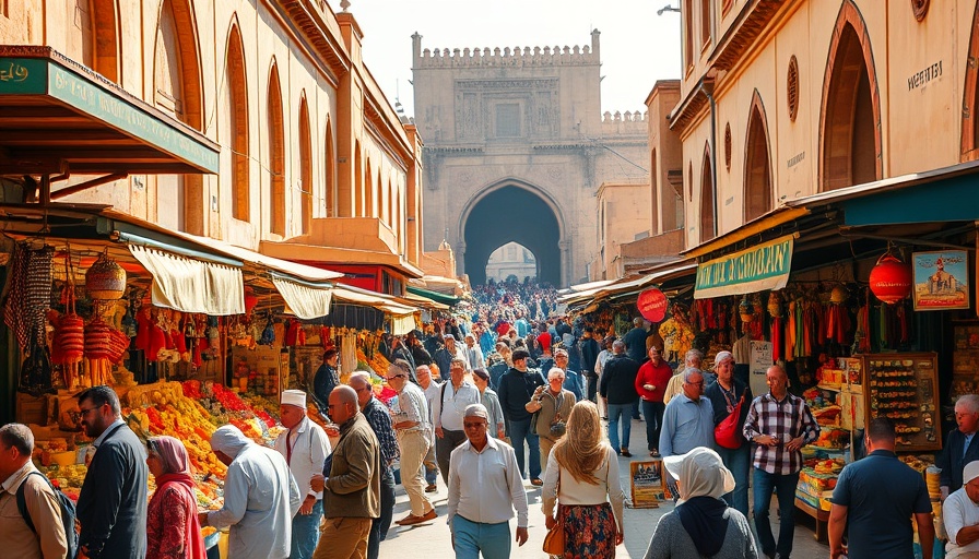 Vibrant North African market scene with tourists