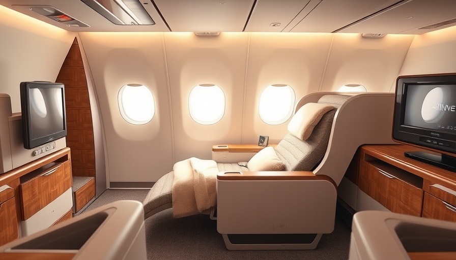 Luxurious first-class airline suite interior with elegant decor.