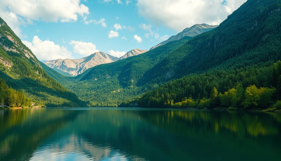Serene mountain landscape reflecting tranquil travel news.