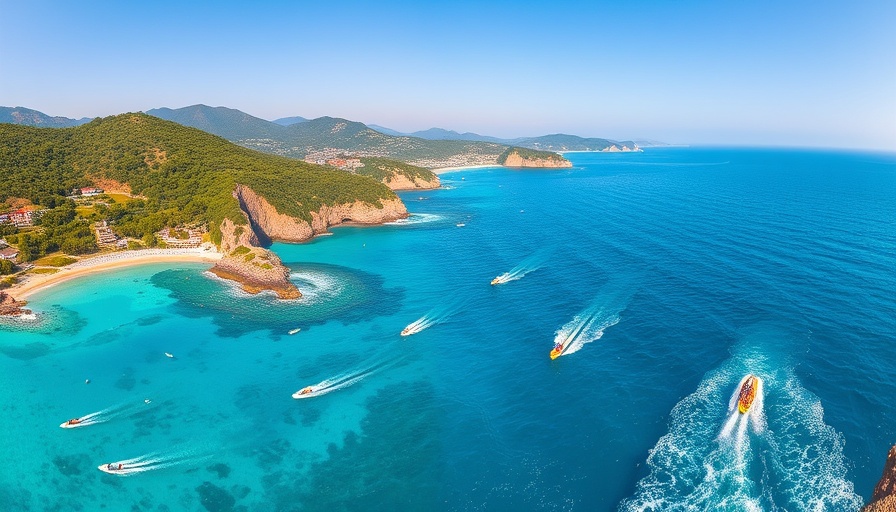 Türkiye travel tourism growth depicted through vibrant coastal scene.