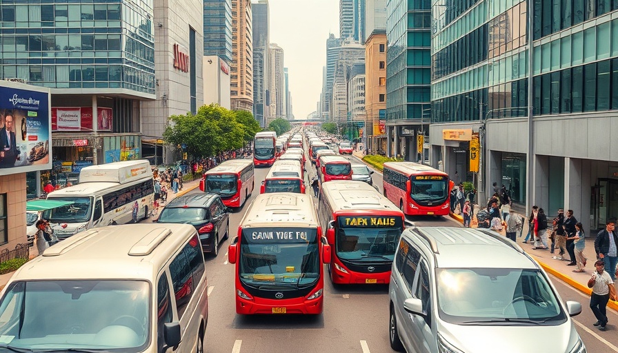 Urban transportation scene showcasing diverse ground transport in travel strategies