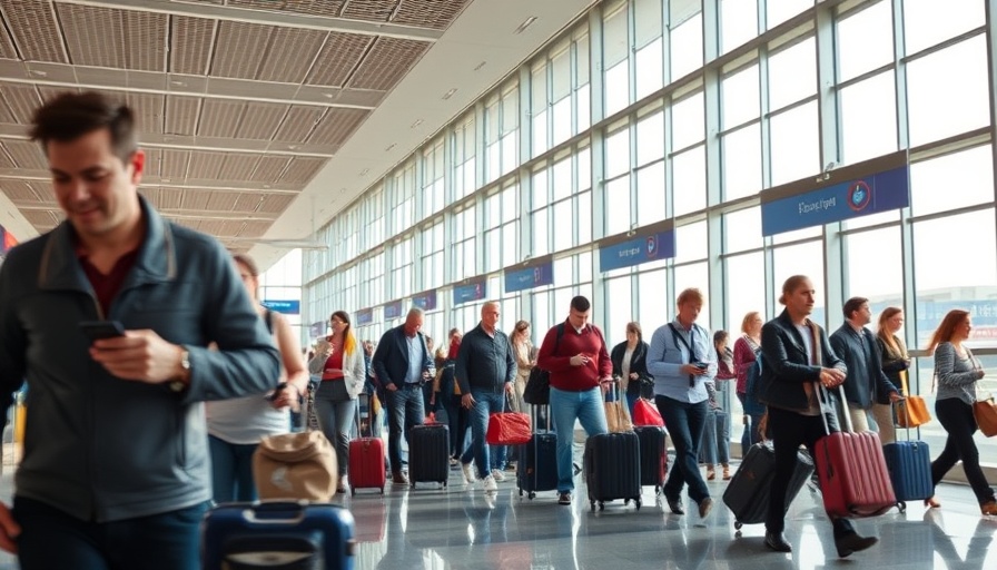 Bustling airport terminal scene capturing travel dynamics.