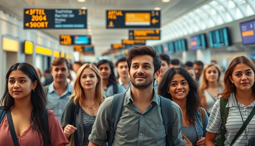 Travelers navigating airport terminal, travel news buzz.