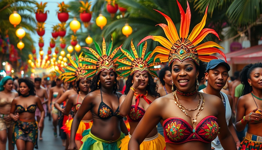 Colorful gala at Brazilian Carnival event with festive dancing.