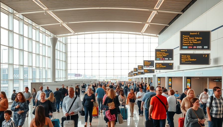 Travel news: Busy airport terminal with diverse travelers.