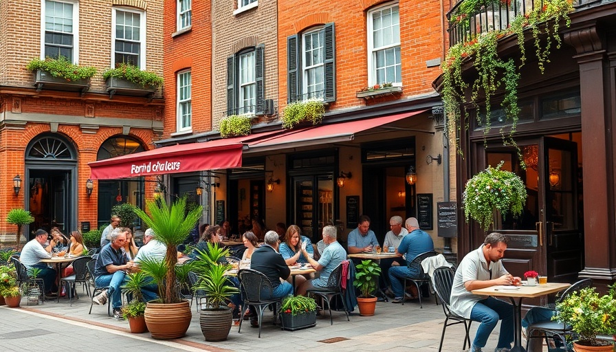 Charming outdoor cafe bustling with people, family experience near me