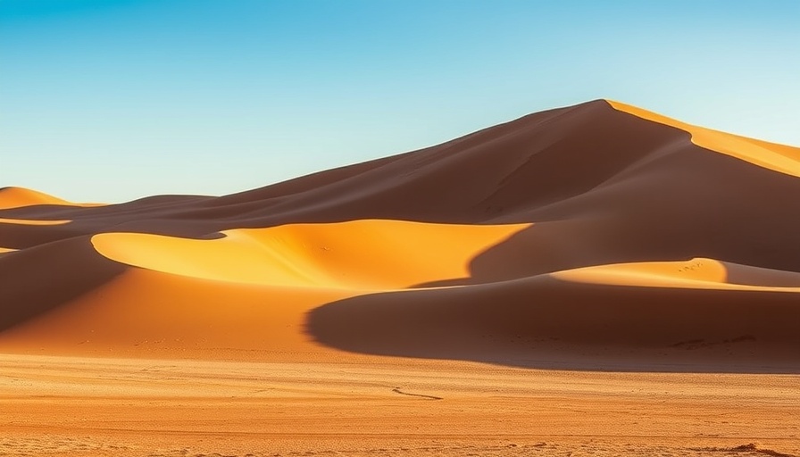 Expansive sand dunes in Namibia's desert under blue sky.