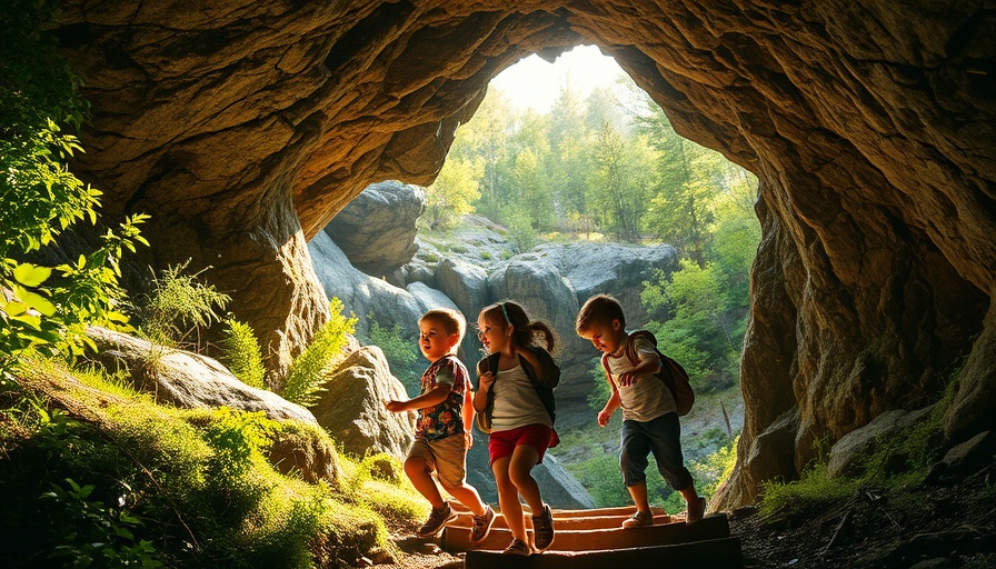 Family adventure in Mammoth Cave as children explore lush greenery.