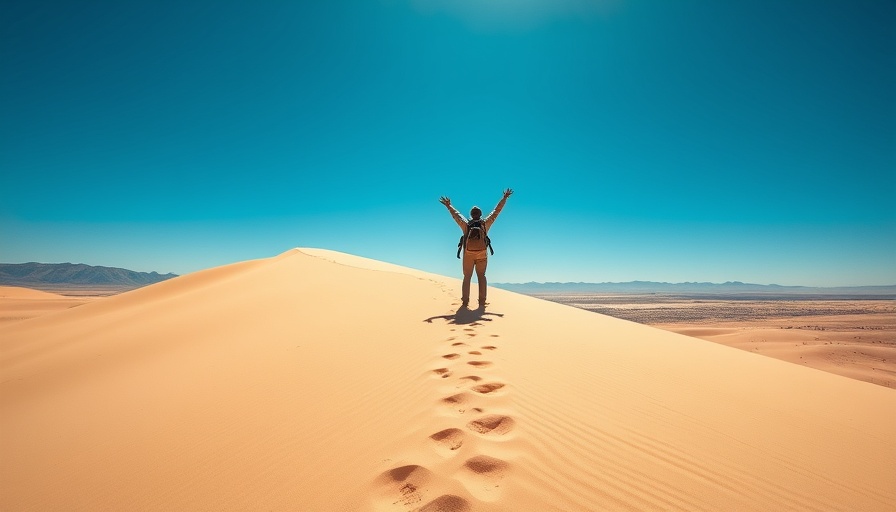Hiker on desert dune at national park, November visit.