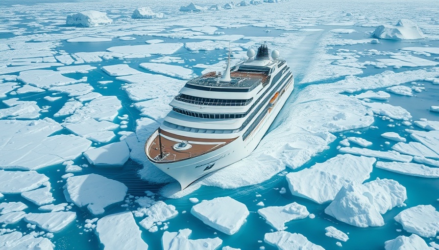 Luxury cruise ship navigating icy waters, April 2025.
