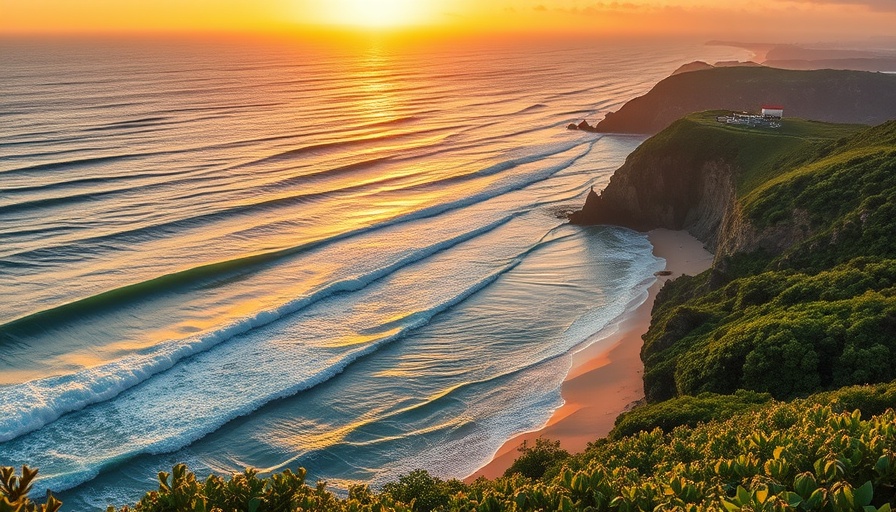 Scenic coastal sunset depicting travel news location.