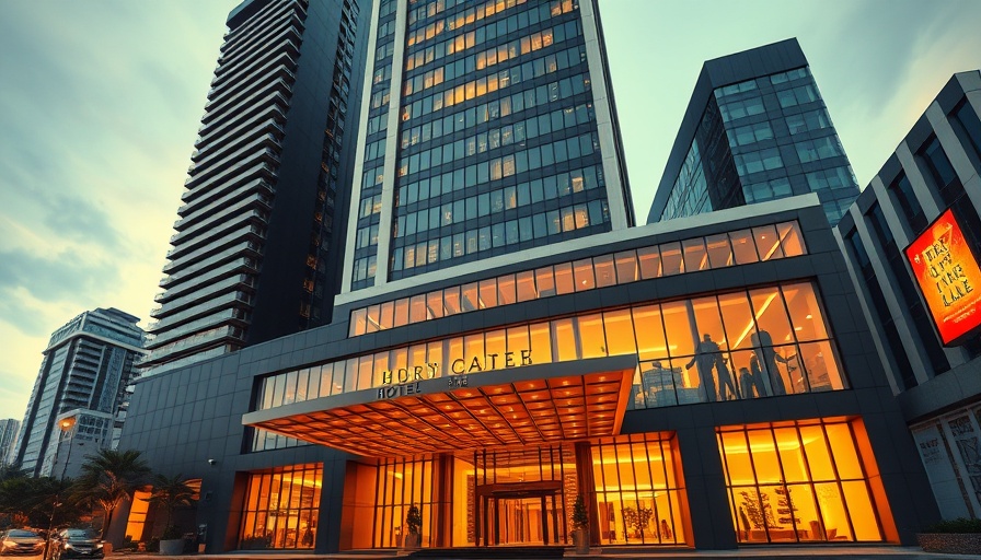 Luxurious hotel exterior in Saudi Arabia's cityscape at night.