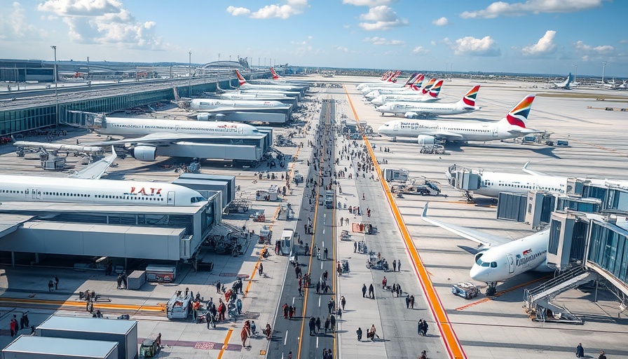Bustling airport scene with planes and passengers, airline travel news.