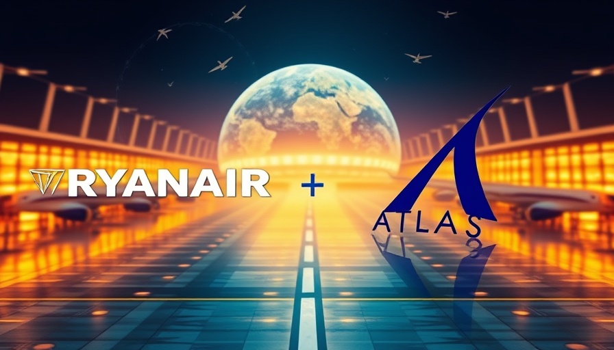 Conceptual image of Ryanair partnership with Atlas with aviation theme.