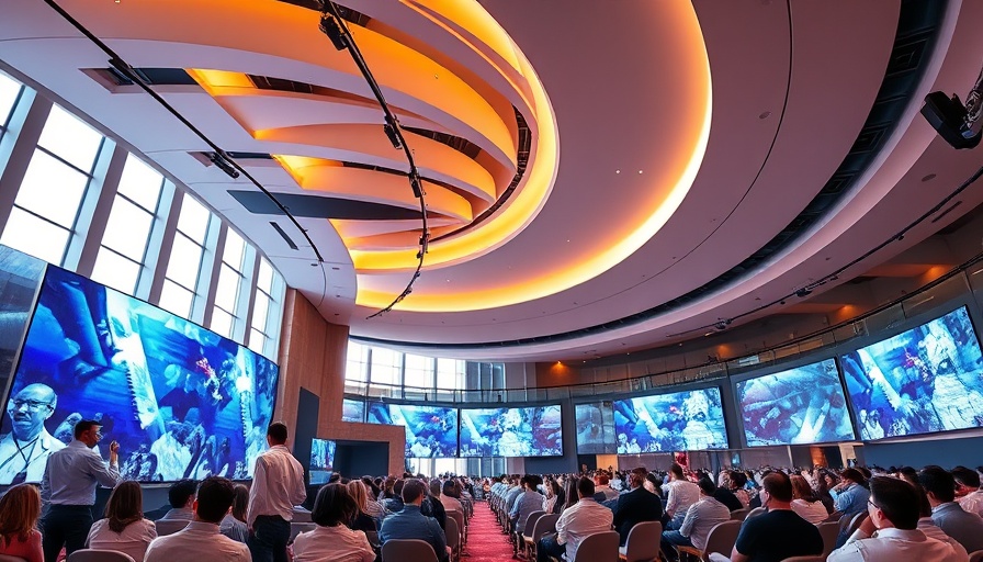Futuristic conference hall at Future Hospitality Summit Saudi Arabia.