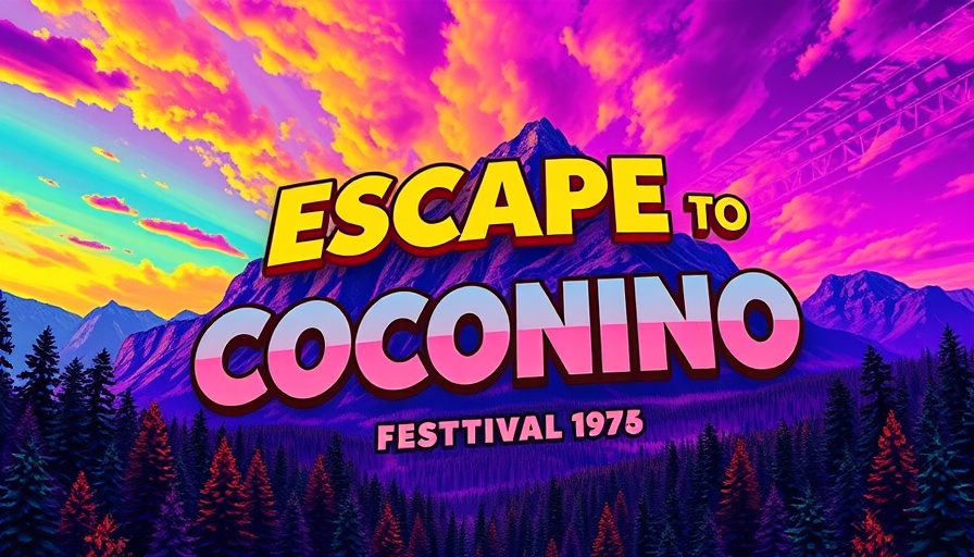 Vibrant Escape to Coconino festival poster with psychedelic art.