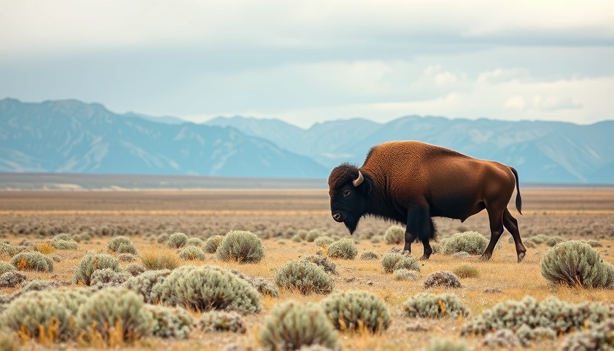 Bison in expansive plains with mountains, ideal for adventure story ideas.