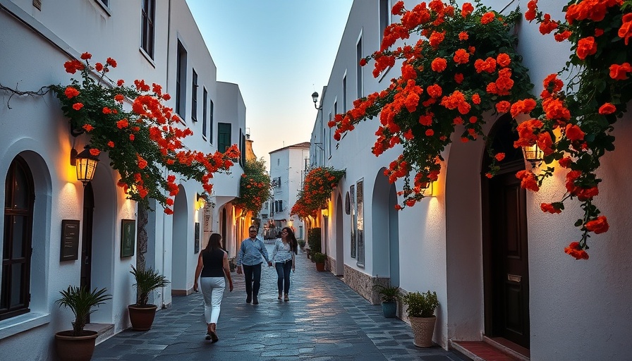 Charming Greek street scene with shops and flowers, budget travel places in Greece.