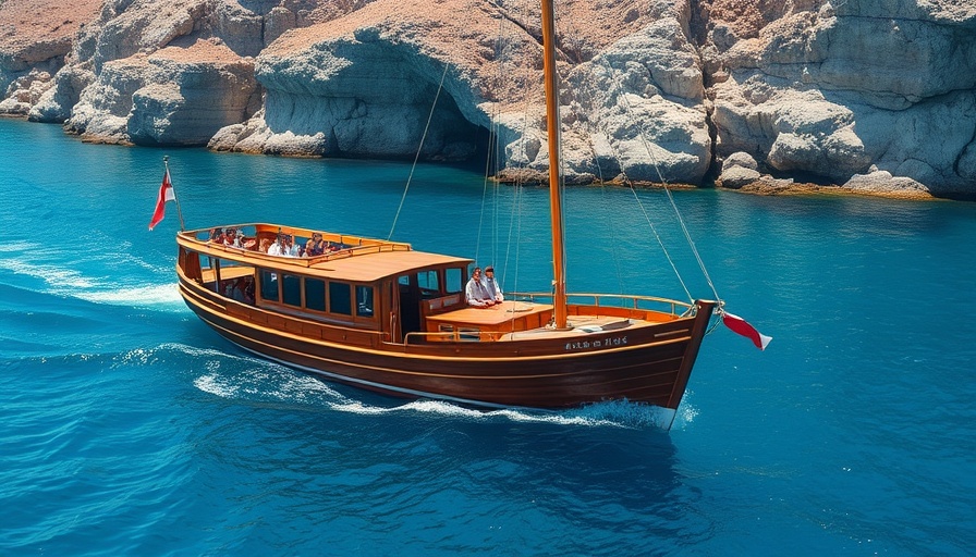 Wooden cruise ship on Santorini sunset cruise.