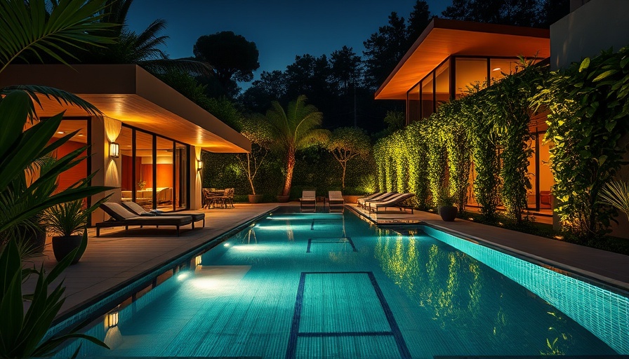 Modern villa showcasing green architecture with pool and lush garden